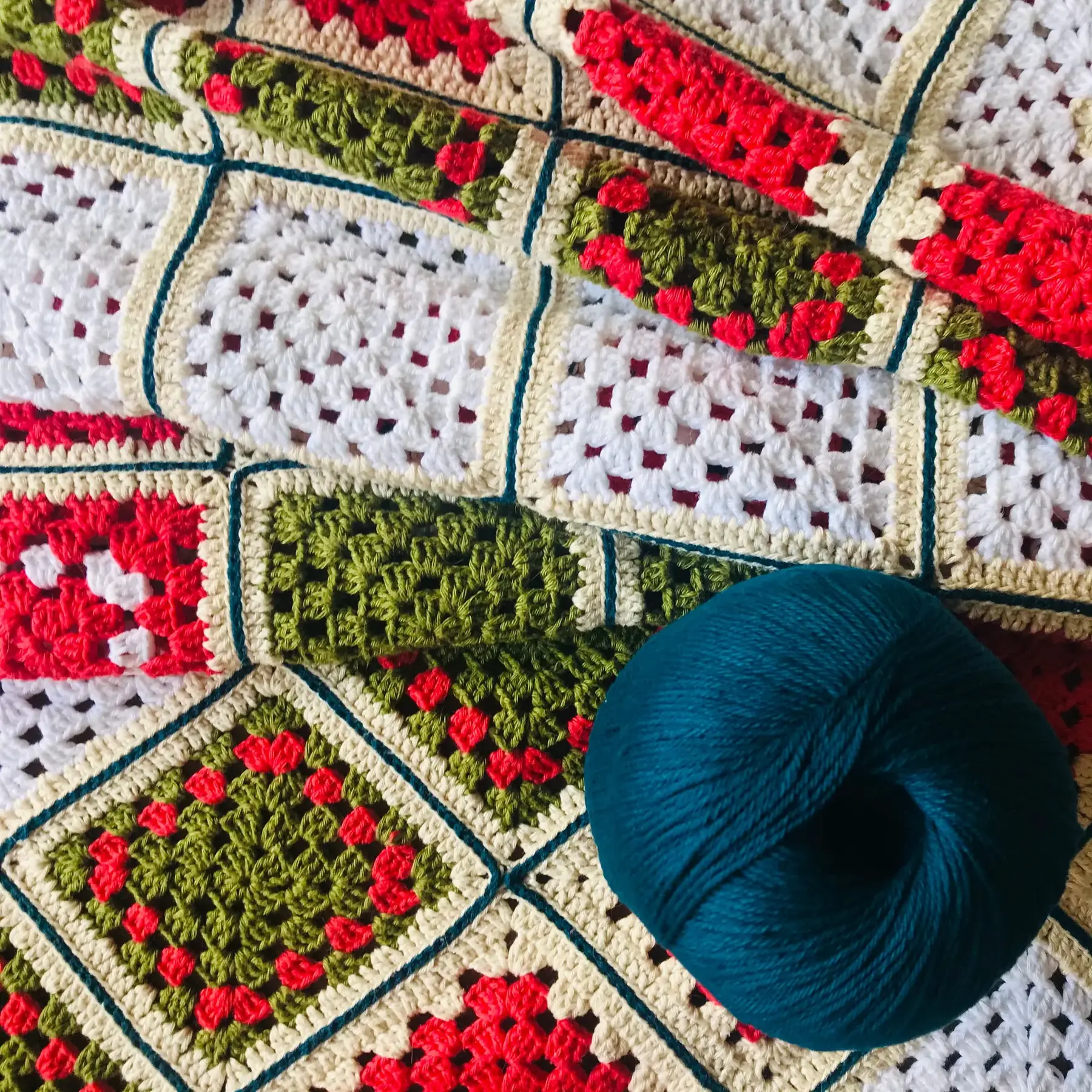 Granny squares and a ball of yarn