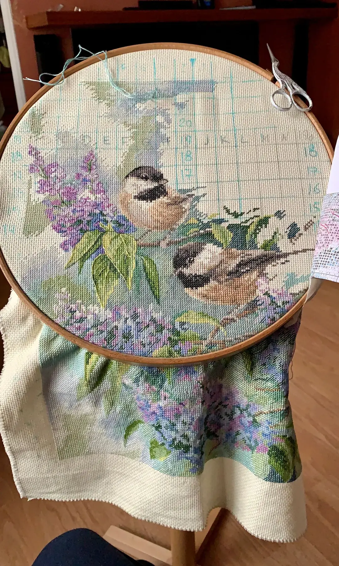 A finished hoop: size is simply stitches divided by fabric count